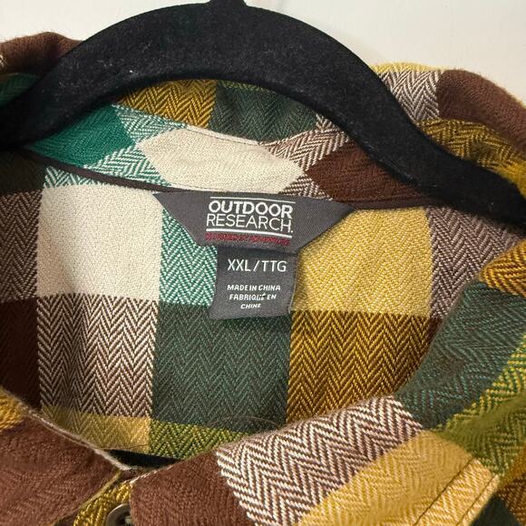 Outdoor Research Men's Feedback Flannel Shirt Top Plaid Brown Yellow Green XXL - Picture 3 of 7